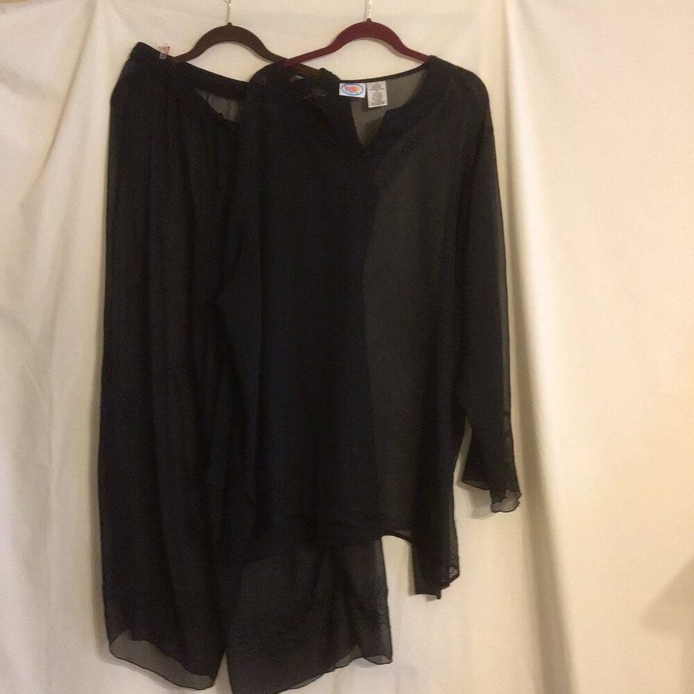 SAND N SUN 2-Piece Sheer Black Gauzy Cover-up Set Tunic Top and Pull-on Pants 2X